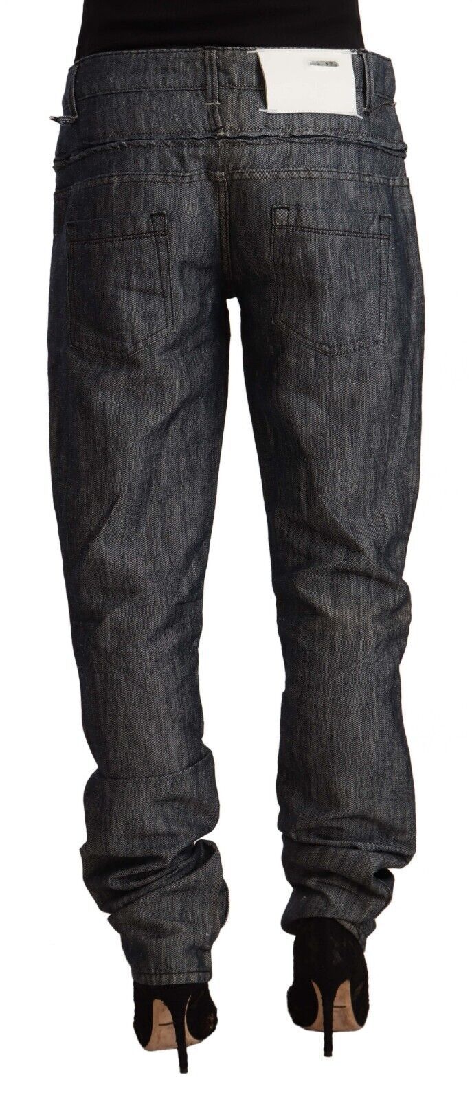 Acht Women's Dark Grey Ramie Mid Wide Waist Straight Denim Jeans