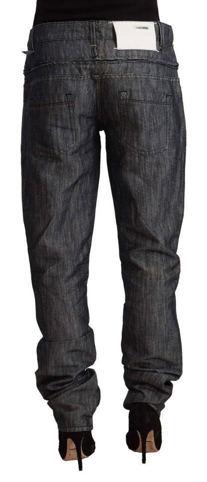 Acht Women's Dark Grey Ramie Mid Wide Waist Straight Denim Jeans