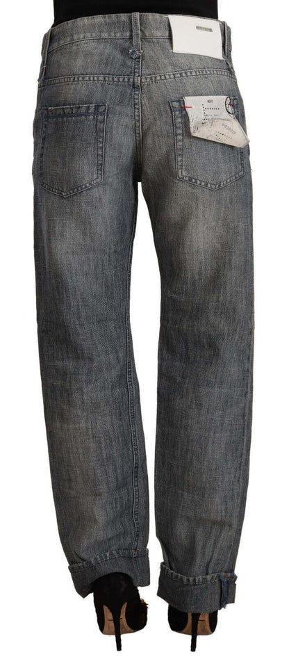 Acht Women's Grey Washed Mid Waist Straight Denim Folded Hem Jeans