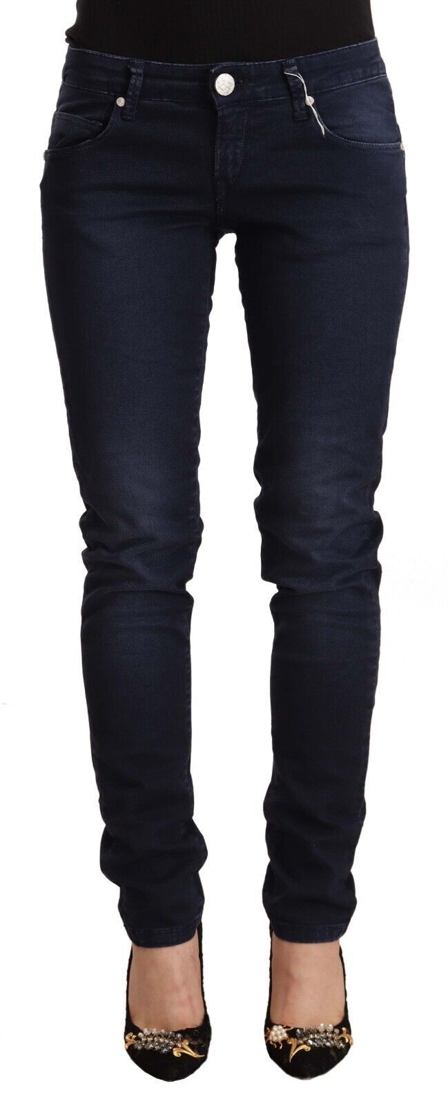 Acht Women's Blue Washed Cotton Low Waist Slim Fit Denim Jeans