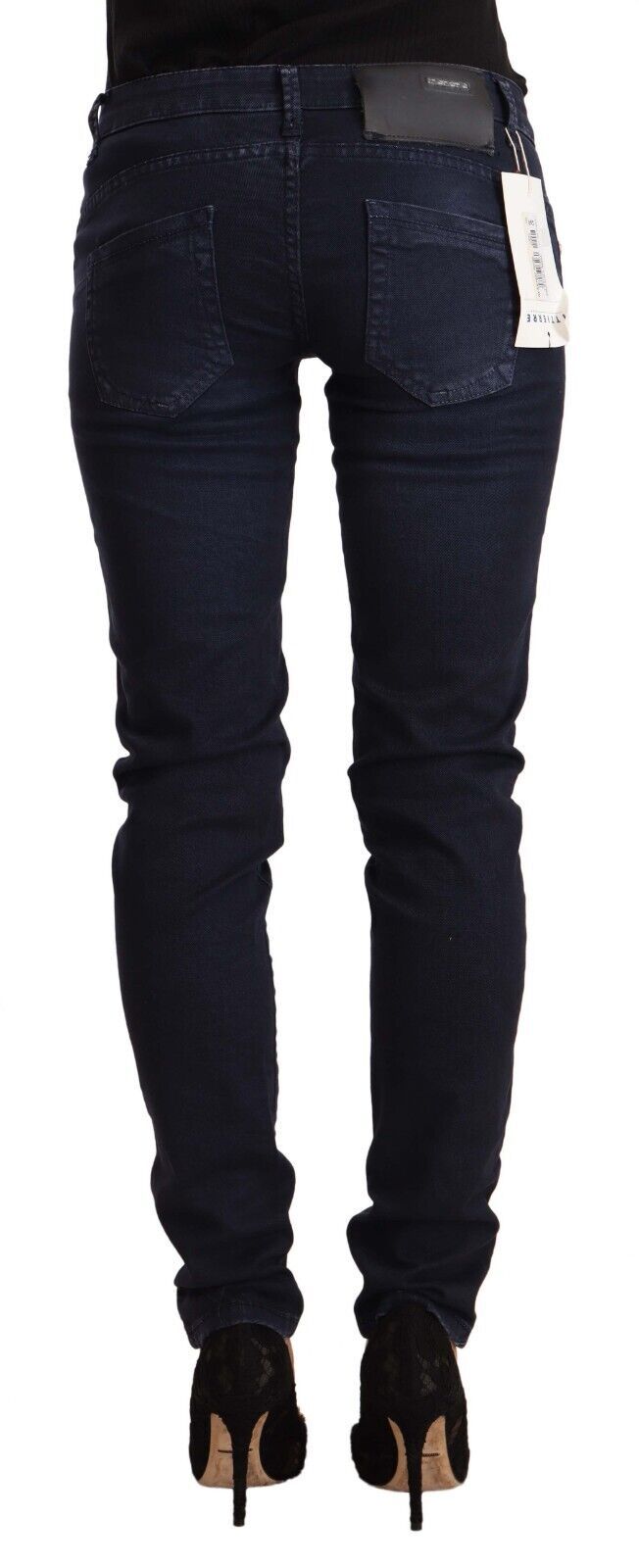 Acht Women's Blue Washed Cotton Low Waist Slim Fit Denim Jeans
