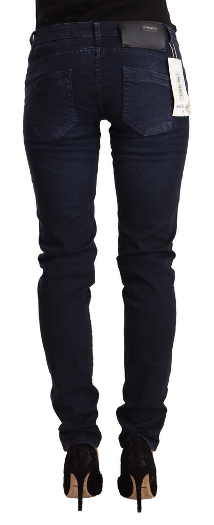 Acht Women's Blue Washed Cotton Low Waist Slim Fit Denim Jeans