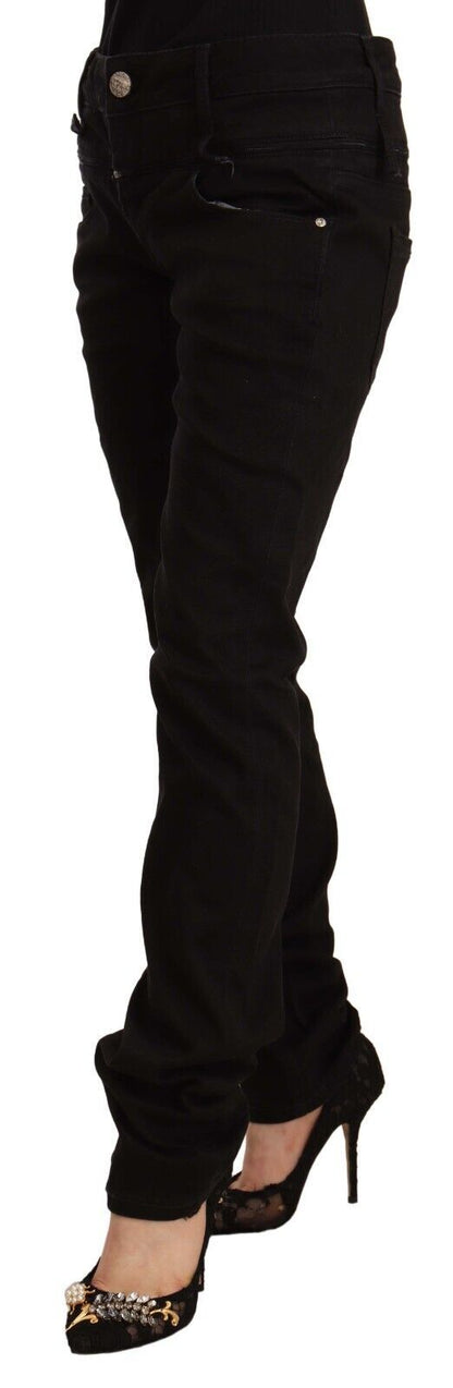 Acht Women's Black Low Waist Cotton Stretch Denim Skinny Jeans