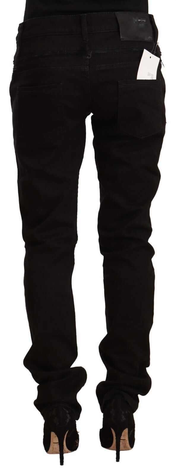 Acht Women's Black Low Waist Cotton Stretch Denim Skinny Jeans