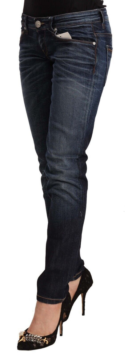 Acht Women's Blue Washed Cotton Low Waist Skinny Denim Jeans