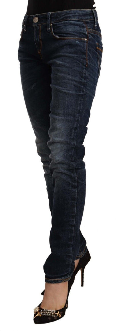 Acht Women's Blue Washed Cotton Mid Waist Skinny Denim Jeans