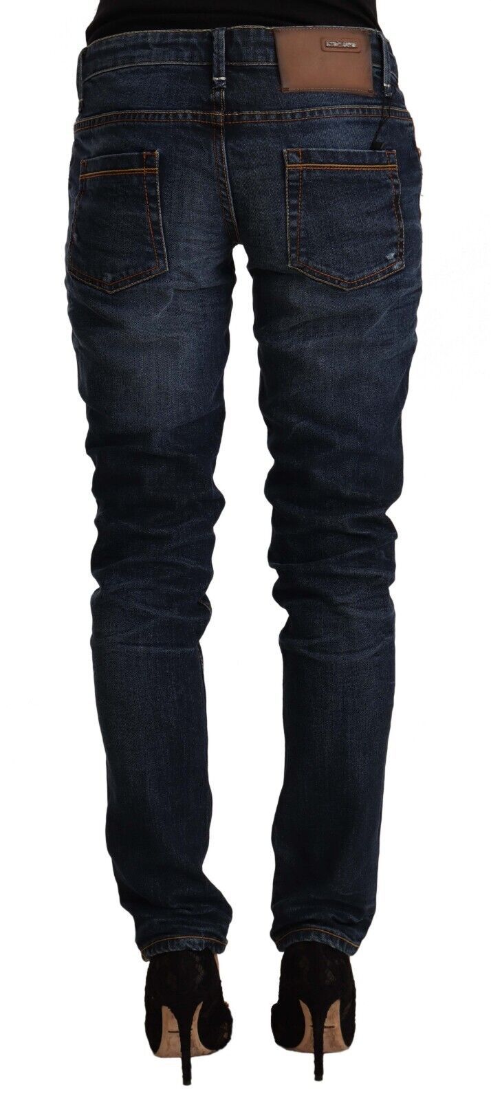 Acht Women's Blue Washed Cotton Mid Waist Skinny Denim Jeans