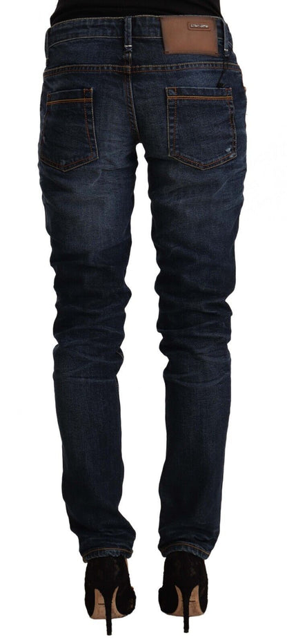 Acht Women's Blue Washed Cotton Mid Waist Skinny Denim Jeans