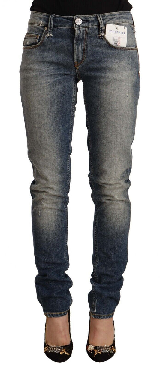 Acht Women's Blue Washed Cotton Mid Waist Skinny Denim Jeans