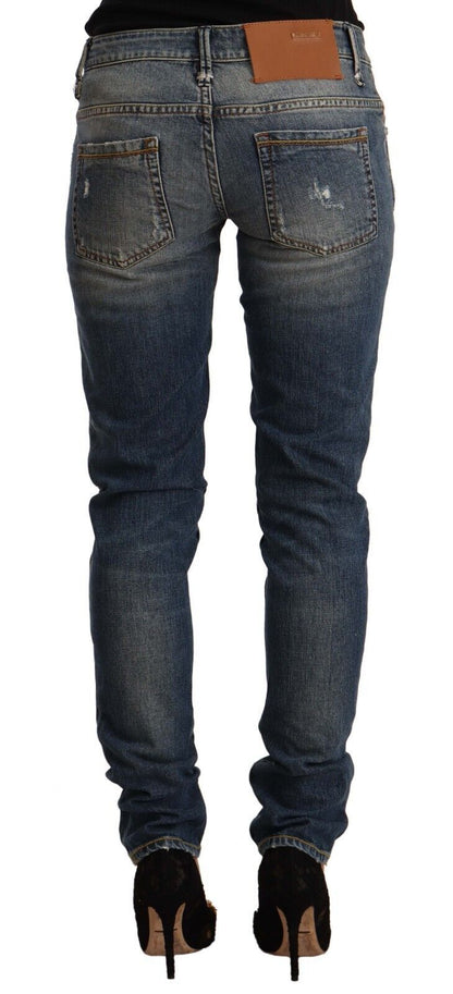Acht Women's Blue Washed Cotton Mid Waist Skinny Denim Jeans