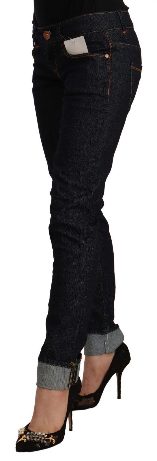 Acht Women's Black Cotton Low Waist Slim Fit Denim Jeans