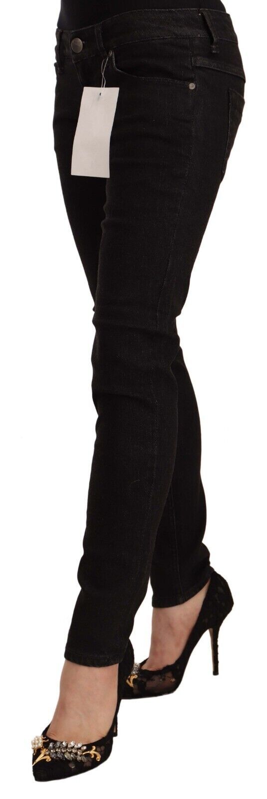 Acht Women's Black Cotton Low Waist Skinny Denim Jeans