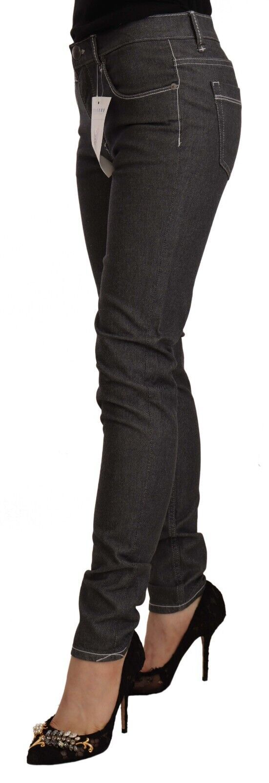 Acht Women's Black Low Waist Skinny Denim Slim Fit Jeans