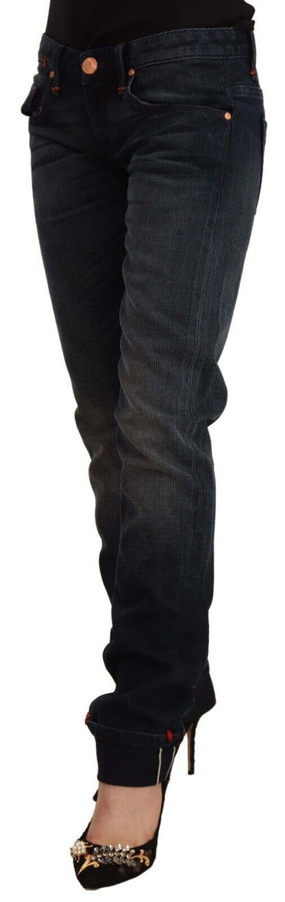 Acht Women's Black Washed Cotton Skinny Denim Low Waist Jeans
