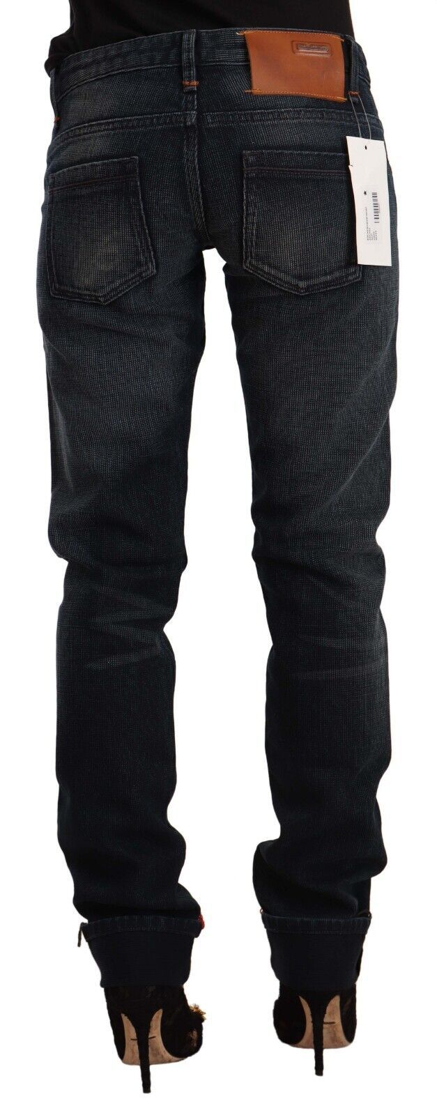 Acht Women's Black Washed Cotton Skinny Denim Low Waist Jeans