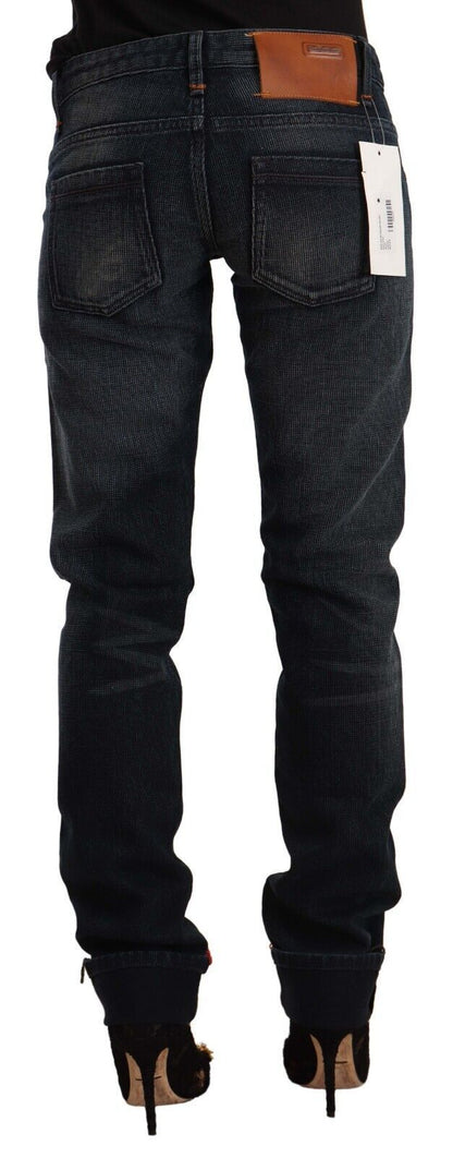 Acht Women's Black Washed Cotton Skinny Denim Low Waist Jeans