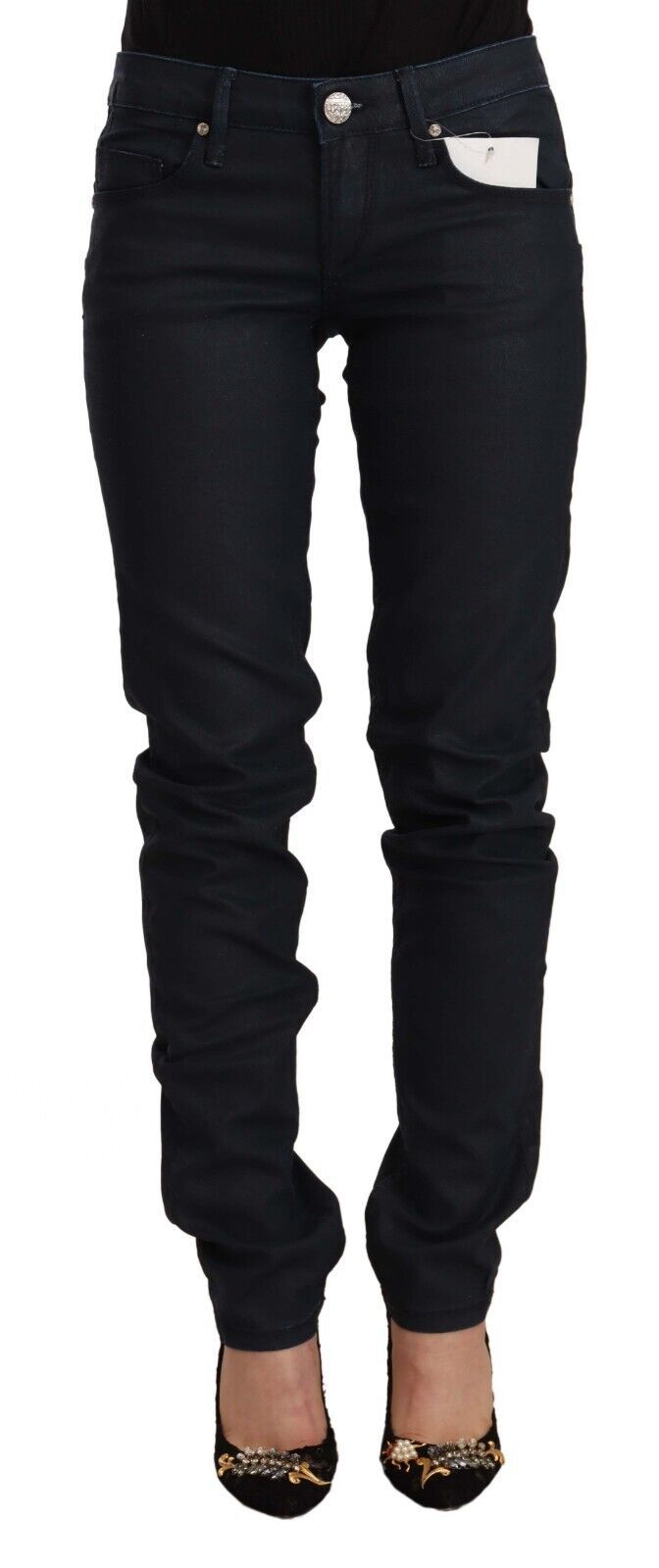 Acht Women's Black Cotton Low Waist Slim Fit Denim Jeans