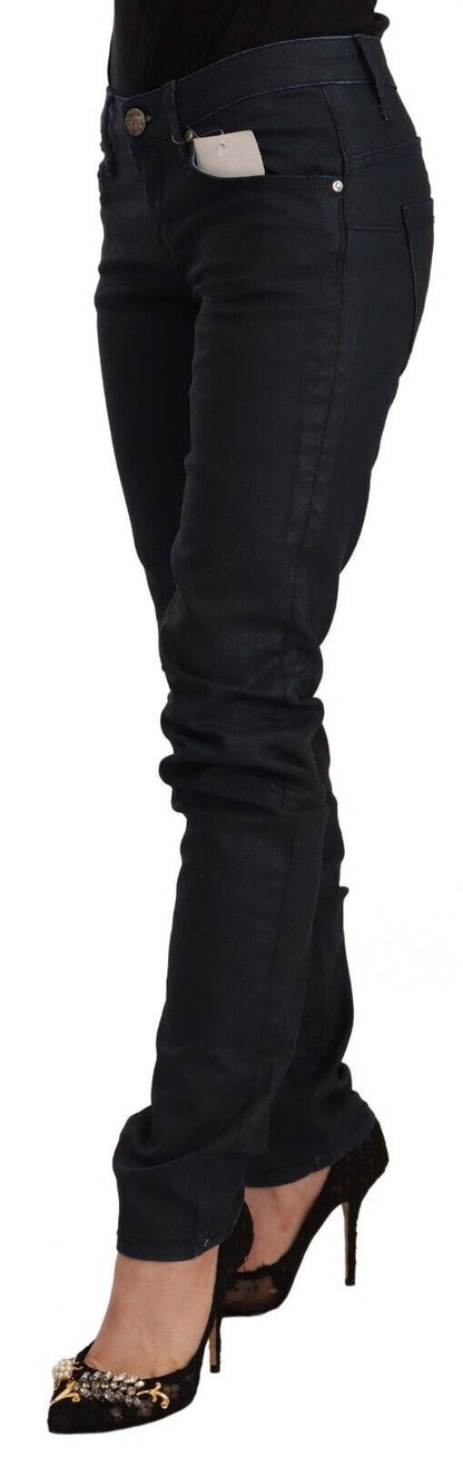 Acht Women's Black Cotton Low Waist Slim Fit Denim Jeans