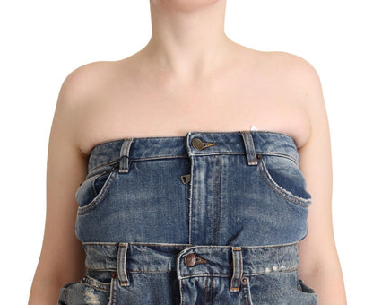 Dolce & Gabbana Dark Blue Cotton Strapless Denim Jumpsuit Dress