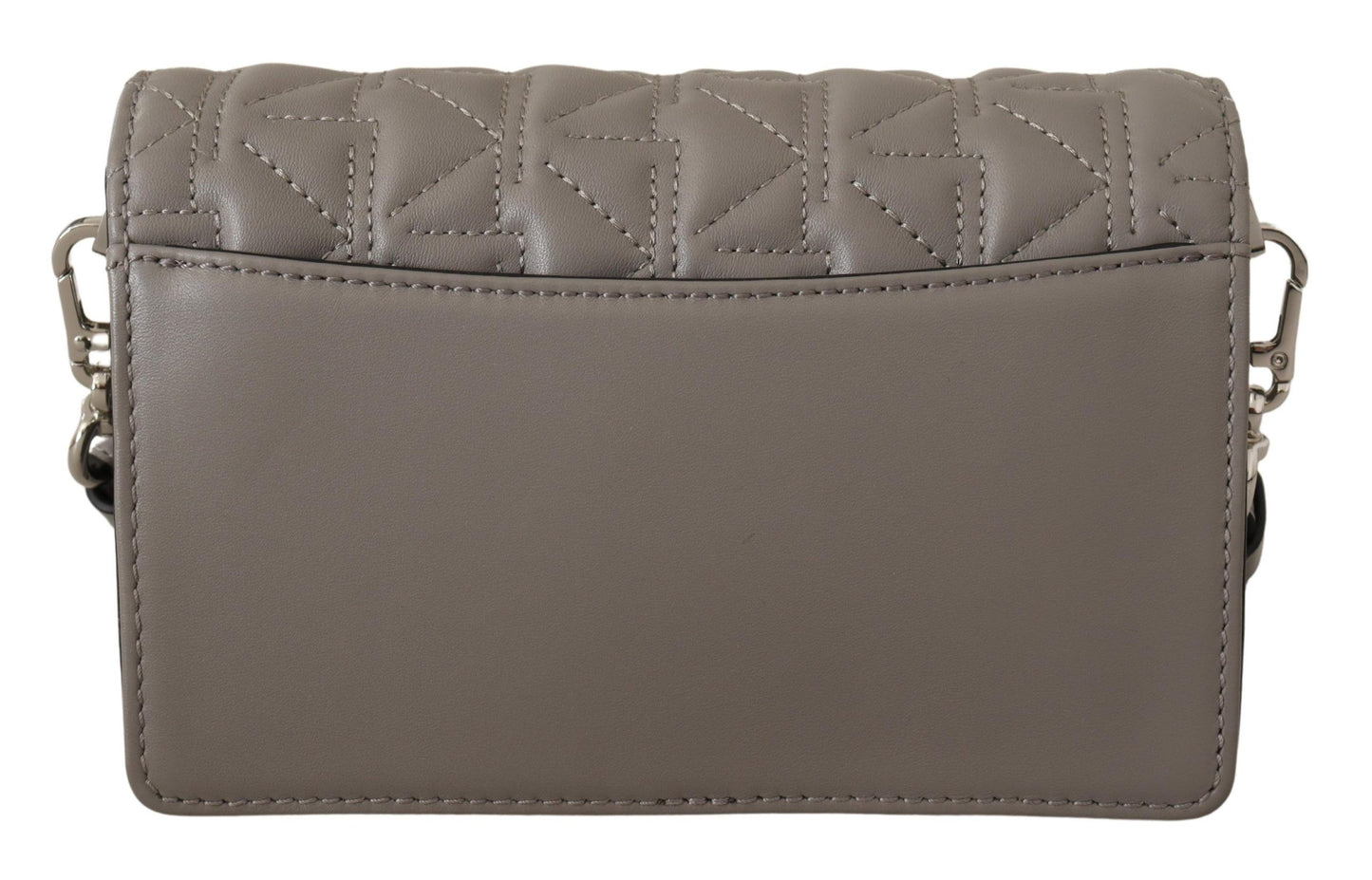 Travel Crossbody Flap Convertible Handbag by Karl Lagerfeld for women in leather gray, light-grey & silver features an exquisite silhouette, showcasing a secure snap, flap & zipper, ample built-in-compartments, and exquisite crossbody-strap, shoulder-strap & adjustable-strap for a sophisticated finish.