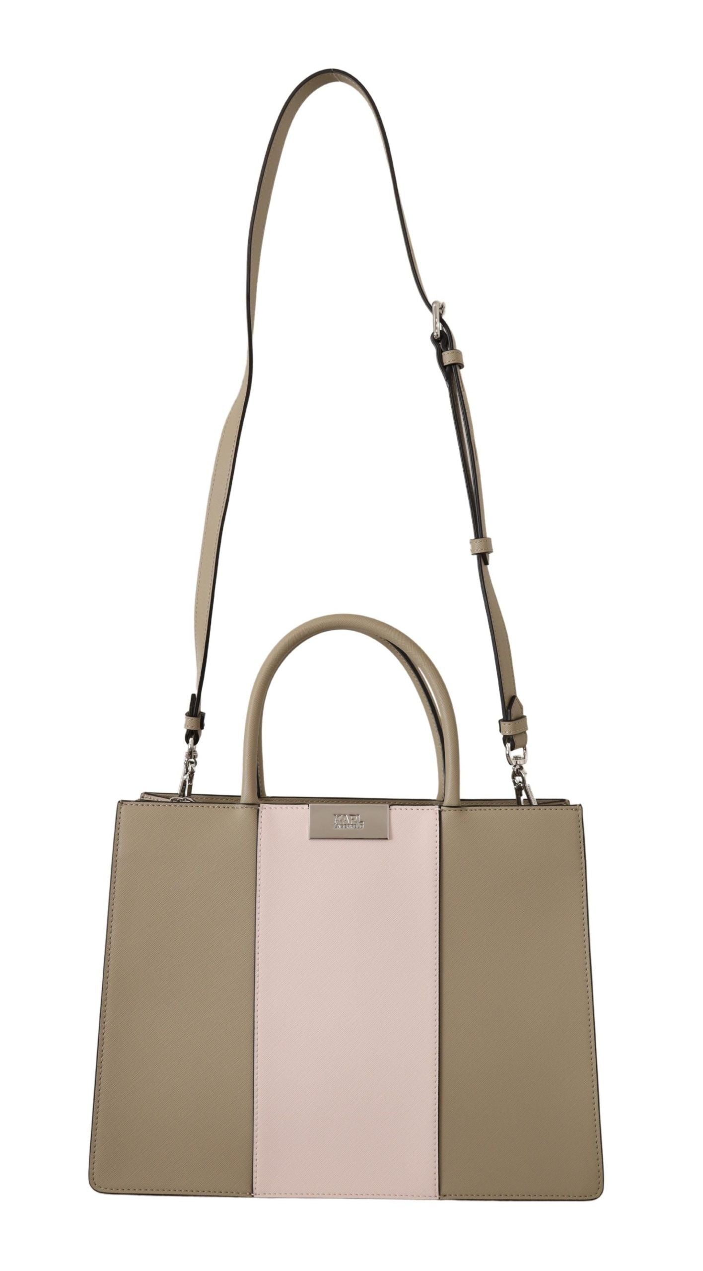 2-in-1 Shoulder & Crossbody Travel Tote Convertible Handbag by Karl Lagerfeld for women in polyurethane green & silver features a exquisite silhouette with a secure zipper, ample built-in-compartments, and versatile crossbody-strap, shoulder-strap & adjustable-strap for a exquisite look.