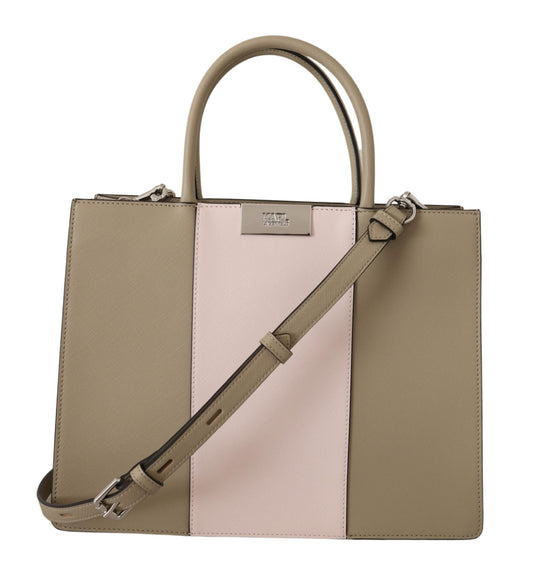 2-in-1 Shoulder & Crossbody Travel Tote Convertible Handbag by Karl Lagerfeld for women in polyurethane green & silver features a refined silhouette, showcasing a secure zipper and refined built-in-compartments with versatile crossbody-strap, shoulder-strap & adjustable-strap for a refined finish.