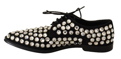 D&G Black Leather Crystals Lace Up Formal Shoes