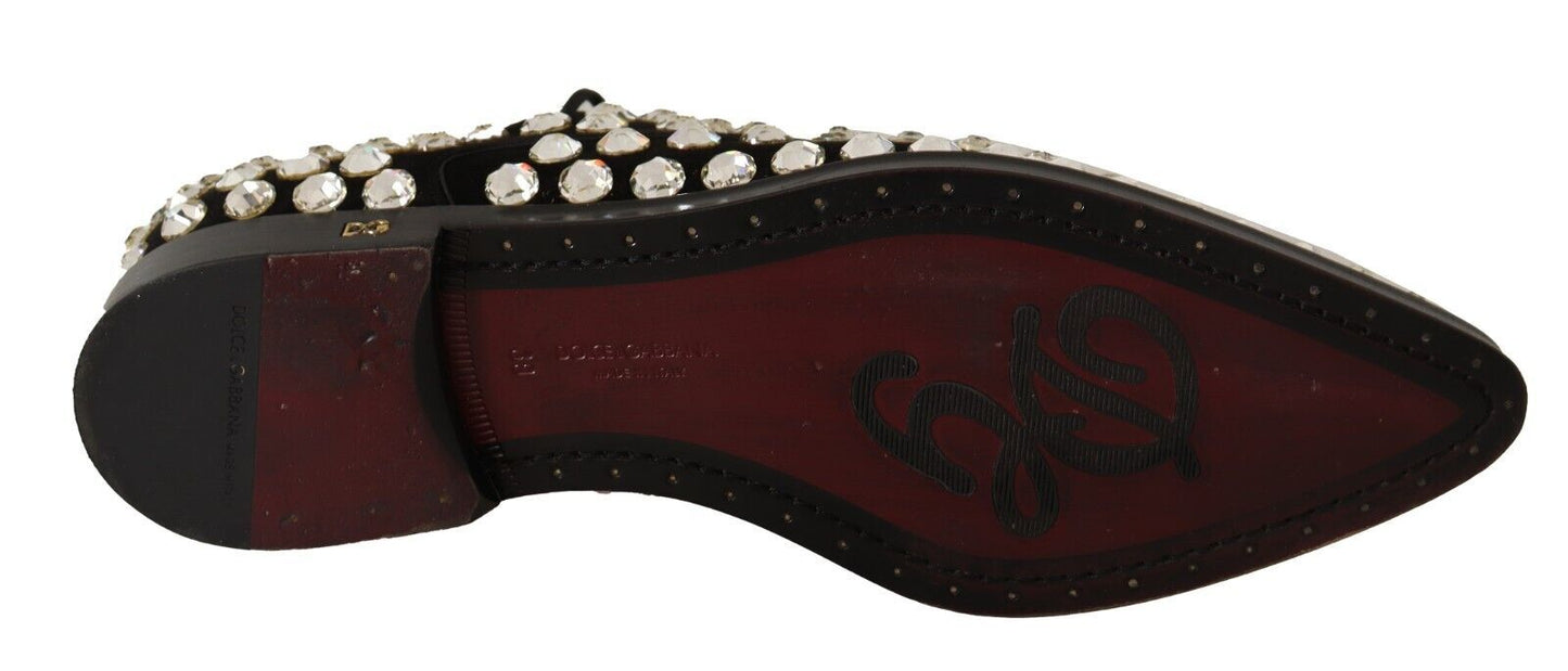 D&G Black Leather Crystals Lace Up Formal Shoes