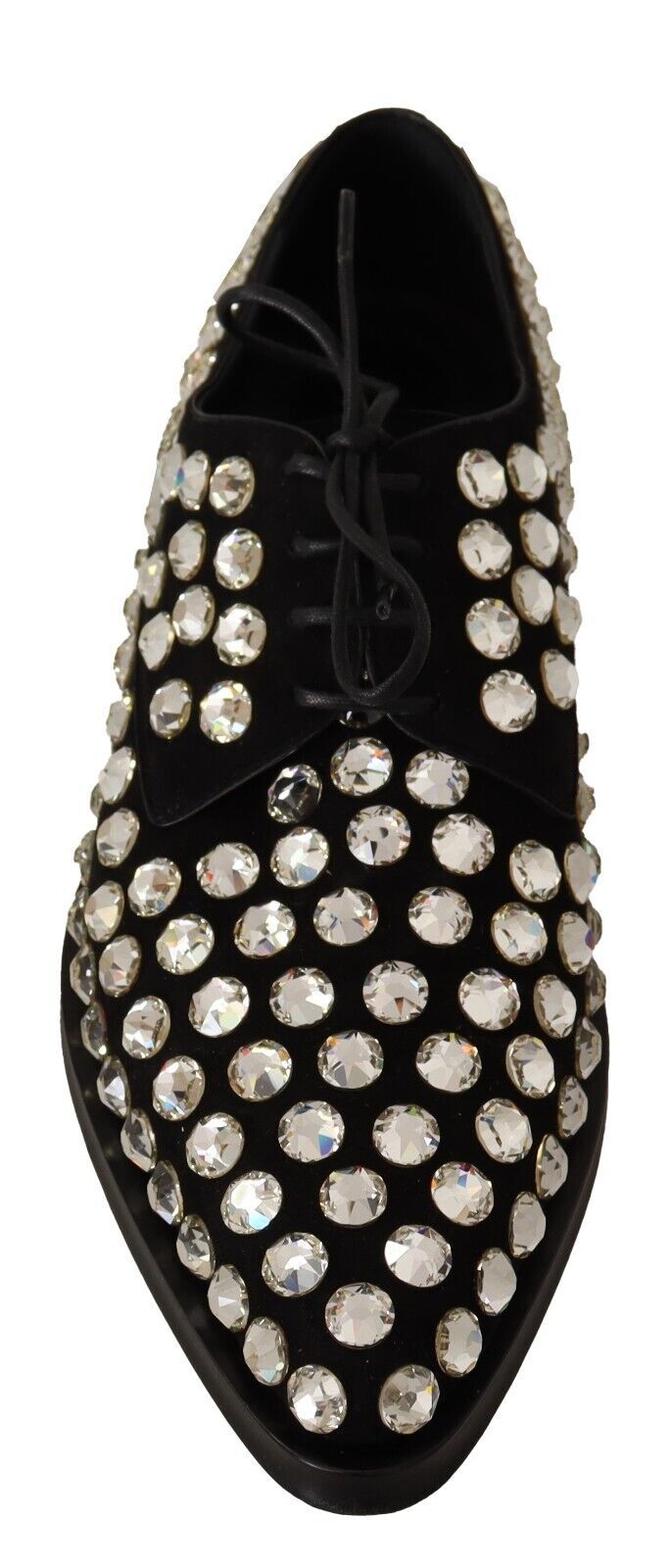 D&G Black Leather Crystals Lace Up Formal Shoes