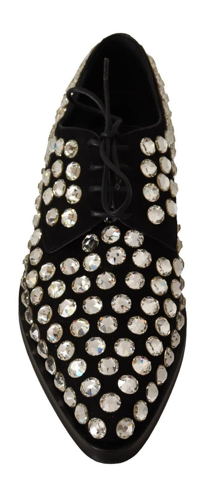 D&G Black Leather Crystals Lace Up Formal Shoes
