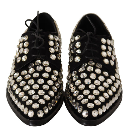D&G Black Leather Crystals Lace Up Formal Shoes