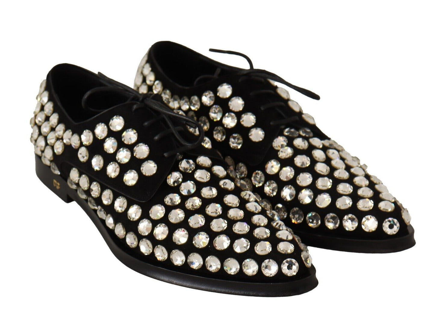 D&G Black Leather Crystals Lace Up Formal Shoes