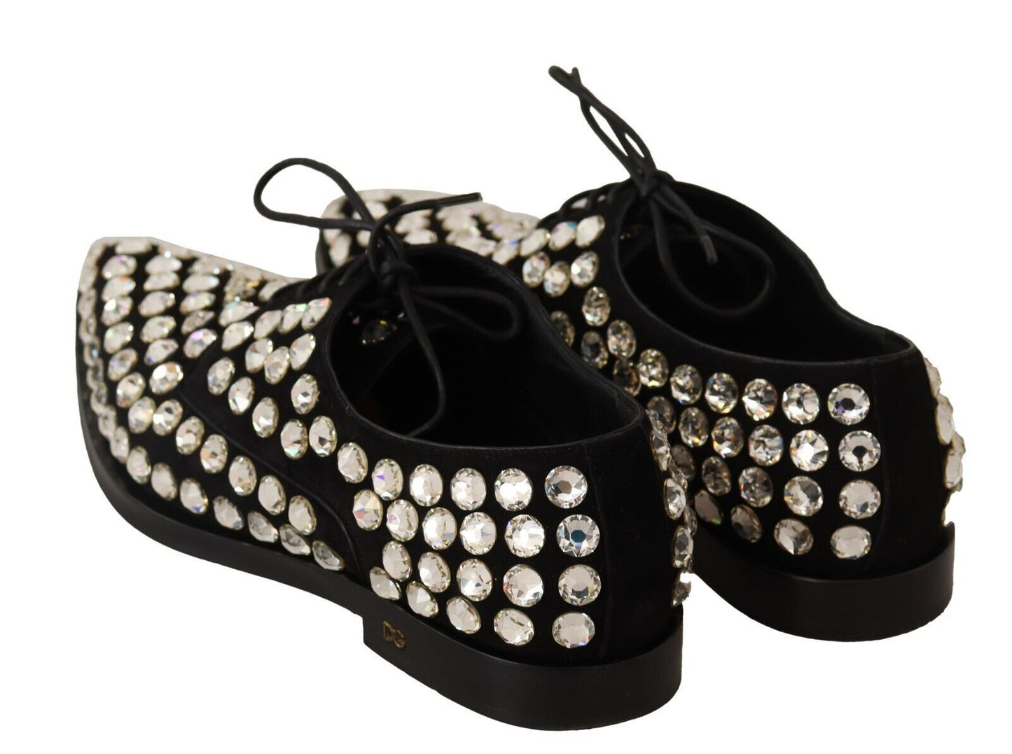 D&G Black Leather Crystals Lace Up Formal Shoes