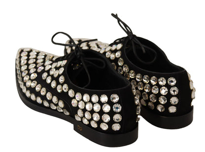 D&G Black Leather Crystals Lace Up Formal Shoes