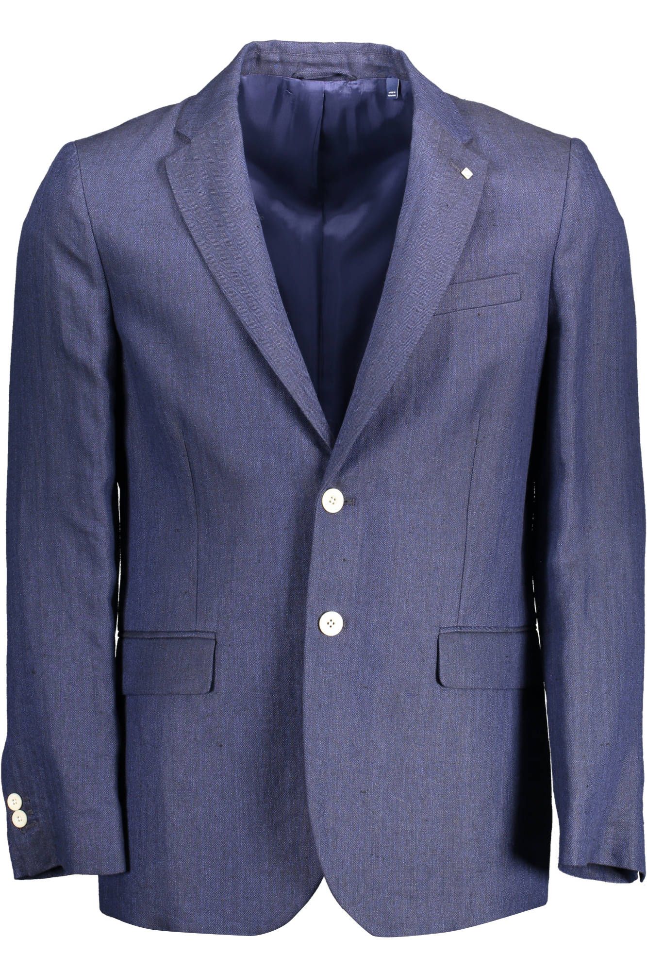 Jacket by Gant for men in linen blue showcases a enveloping silhouette, artfully detailed with a enveloping and premium pockets for a truly enveloping finish.
