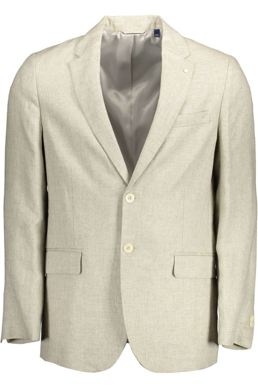Blazer by Gant for men in linen beige showcases a discerning silhouette, elegantly detailed with a sophisticated and premium for a truly discerning finish.