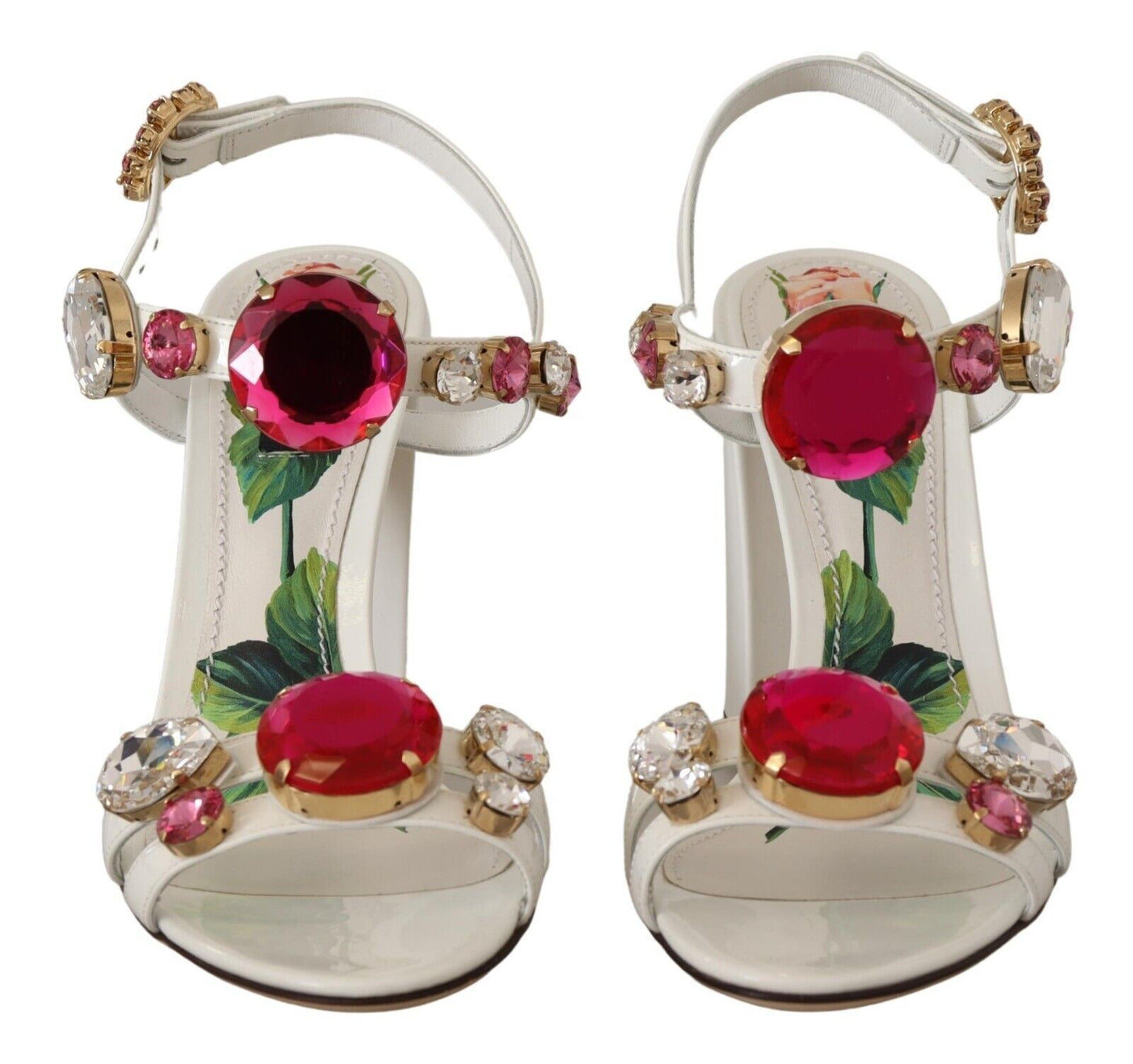 D&G White Leather Crystal Keira Heels Sandals Shoes