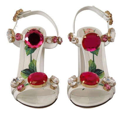 D&G White Leather Crystal Keira Heels Sandals Shoes