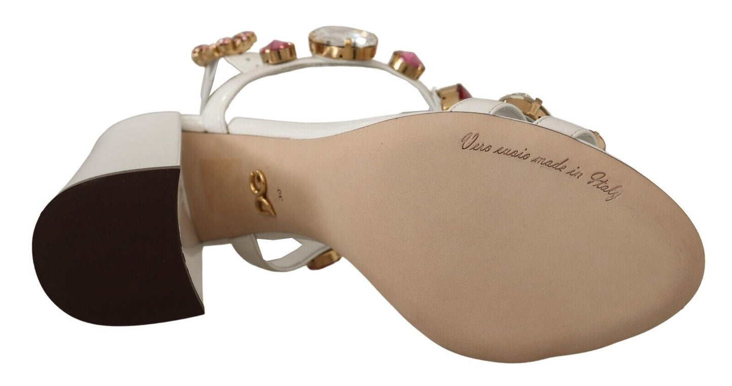 D&G White Leather Crystal Keira Heels Sandals Shoes