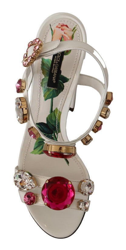 D&G White Leather Crystal Keira Heels Sandals Shoes