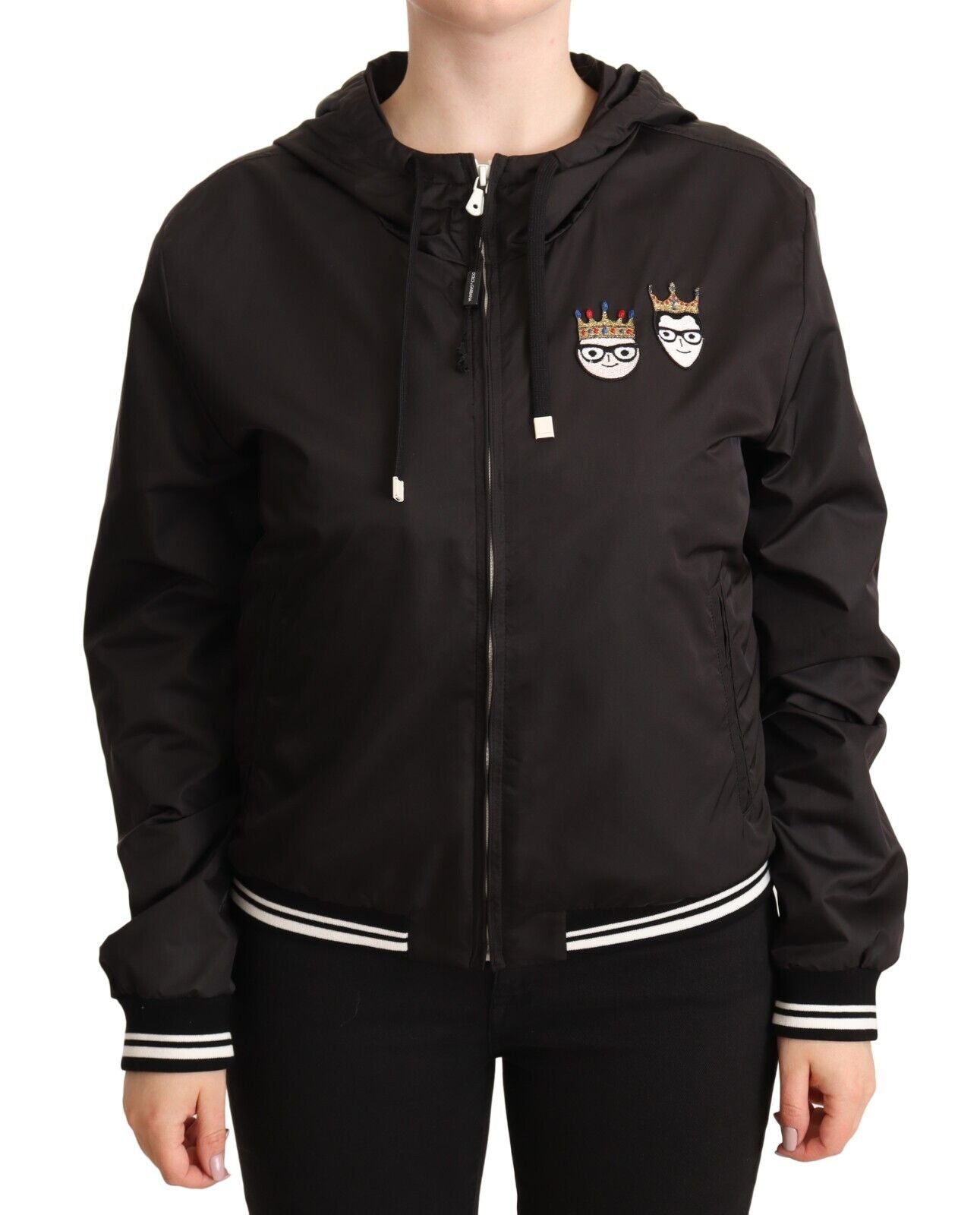 Dolce & Gabbana Women's Elegant Black Bomber Jacket with Hood
