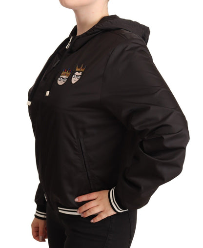 Dolce & Gabbana Women's Elegant Black Bomber Jacket with Hood