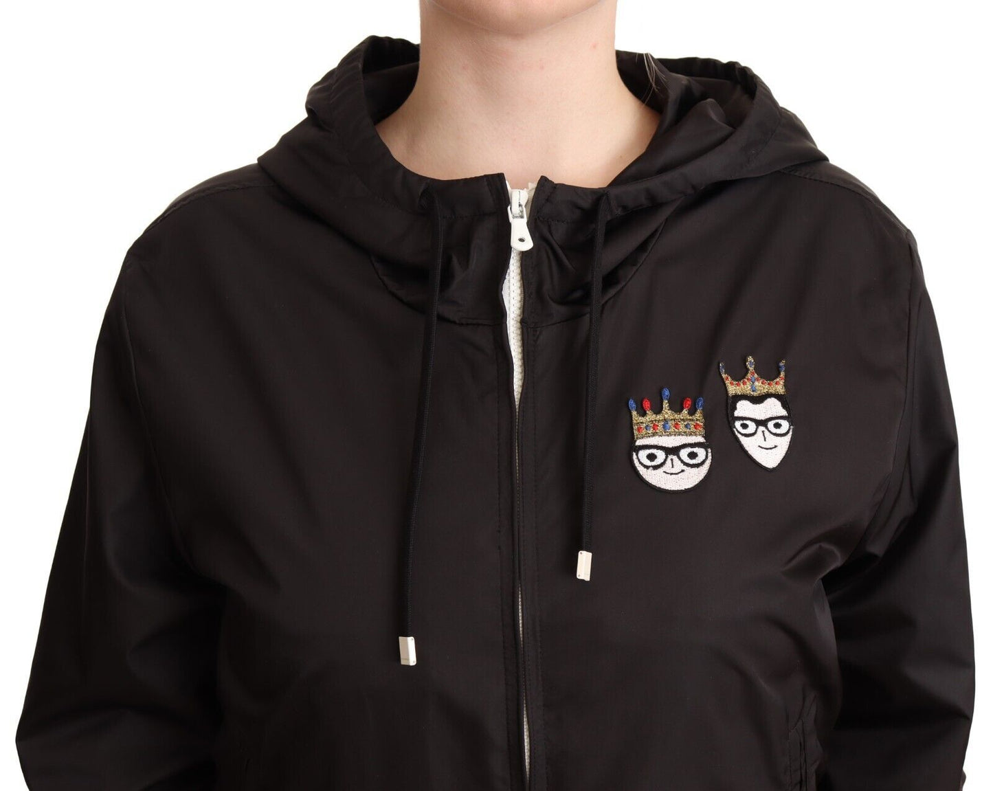Dolce & Gabbana Women's Elegant Black Bomber Jacket with Hood