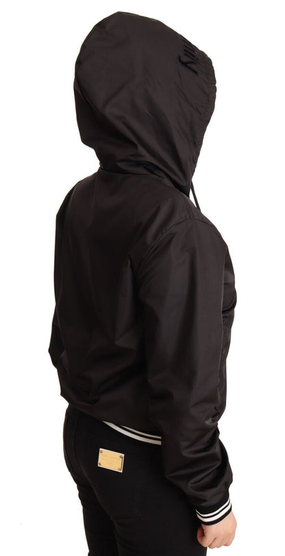 Dolce & Gabbana Women's Elegant Black Bomber Jacket with Hood