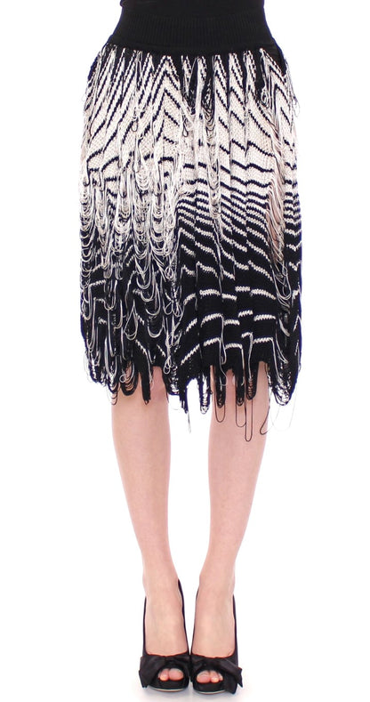 White Black Knitted Asymmetrical Skirt