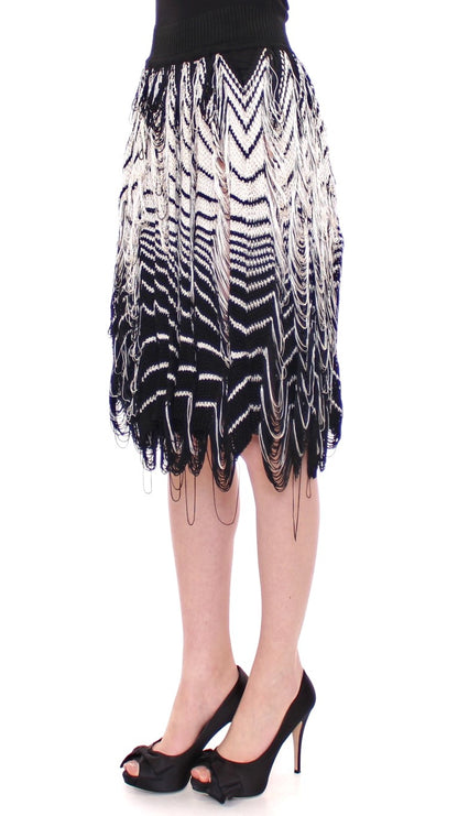 White Black Knitted Asymmetrical Skirt