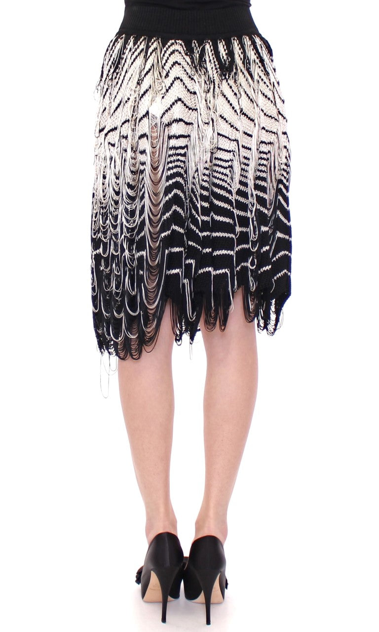 White Black Knitted Asymmetrical Skirt