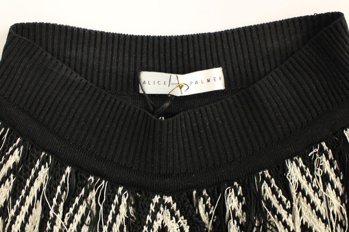 White Black Knitted Asymmetrical Skirt