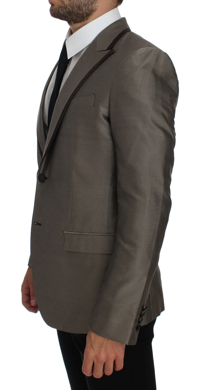 Dolce & Gabbana Men's Brown Slim Fit Silk Two Button Blazer