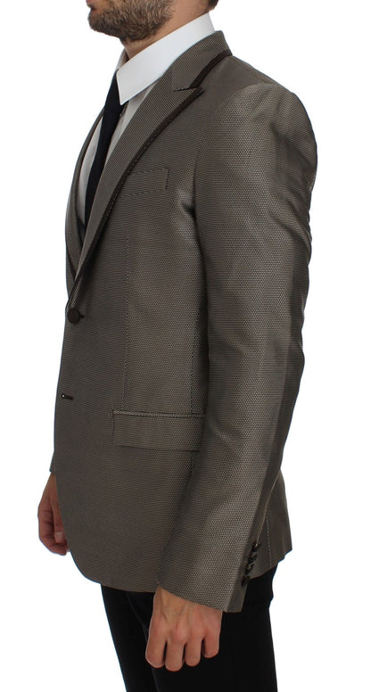 Dolce & Gabbana Men's Brown Slim Fit Silk Two Button Blazer